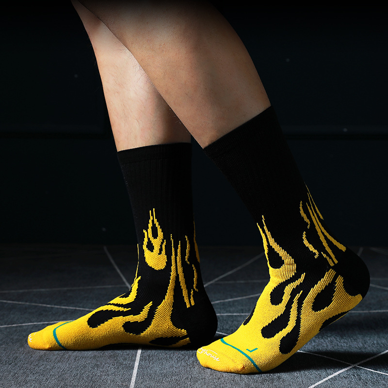 Mid-Calf Flame Design Terry Trendy Running Socks