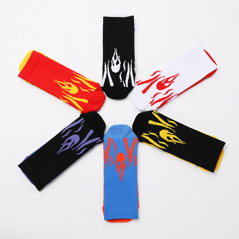 Mid-Calf Flame Design Terry Trendy Running Socks