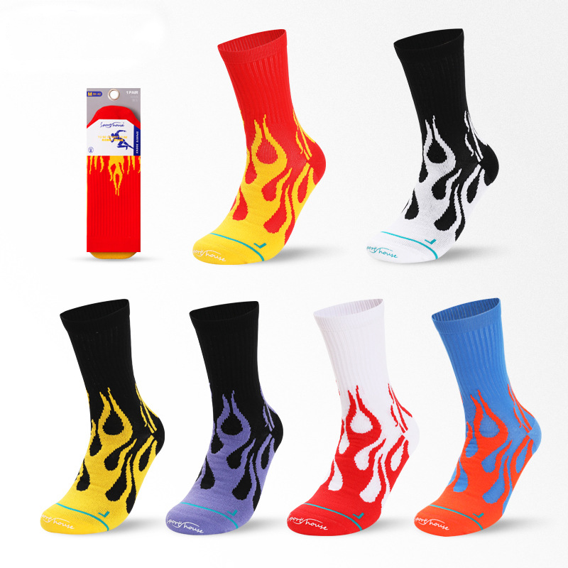Mid-Calf Flame Design Terry Trendy Running Socks
