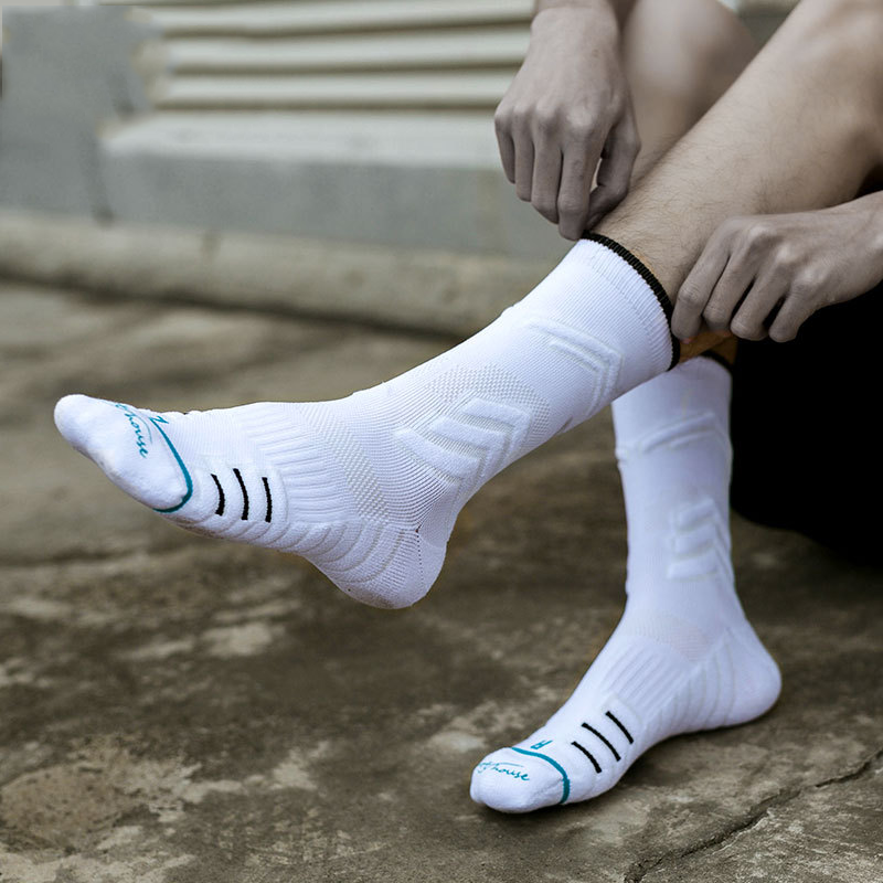 Men's High-Top Breathable Elite Basketball Socks with Towel Sole