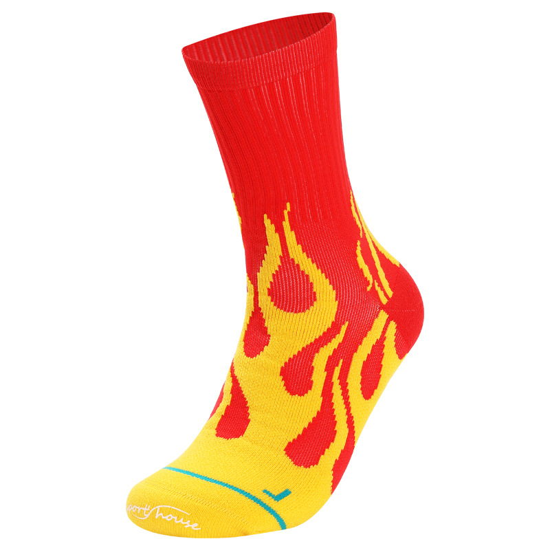 Mid-Calf Flame Design Terry Trendy Running Socks
