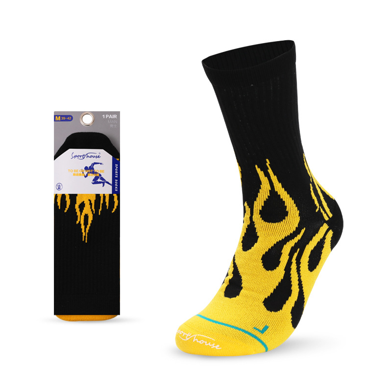 Mid-Calf Flame Design Terry Trendy Running Socks