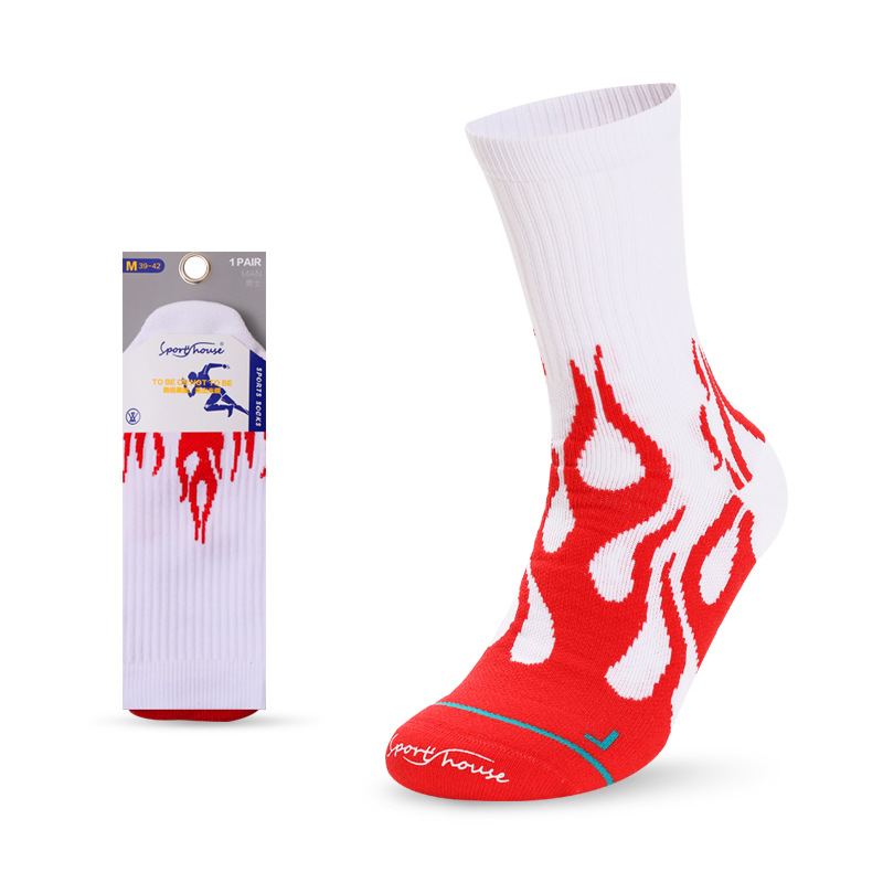 Mid-Calf Flame Design Terry Trendy Running Socks