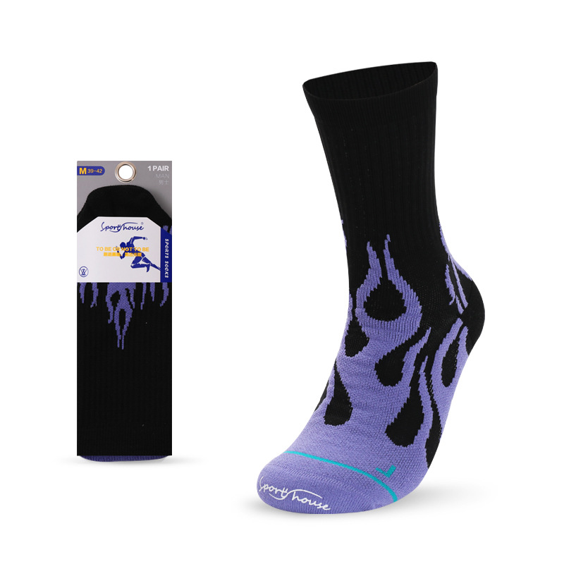 Mid-Calf Flame Design Terry Trendy Running Socks