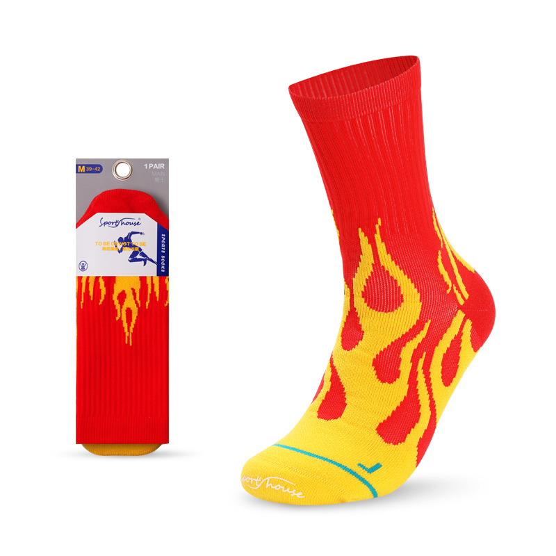 Mid-Calf Flame Design Terry Trendy Running Socks