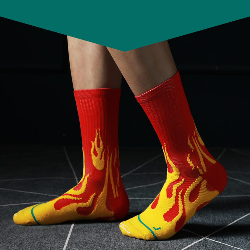 Mid-Calf Flame Design Terry Trendy Running Socks