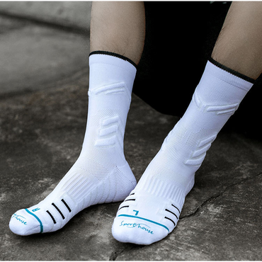 Men's High-Top Breathable Elite Basketball Socks with Towel Sole