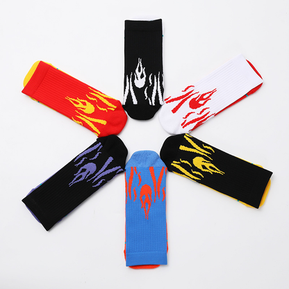 Mid-Calf Flame Design Terry Trendy Running Socks