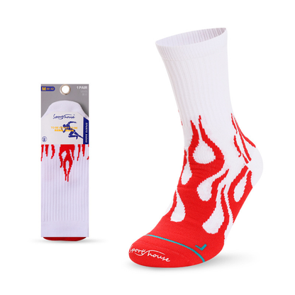 Mid-Calf Flame Design Terry Trendy Running Socks